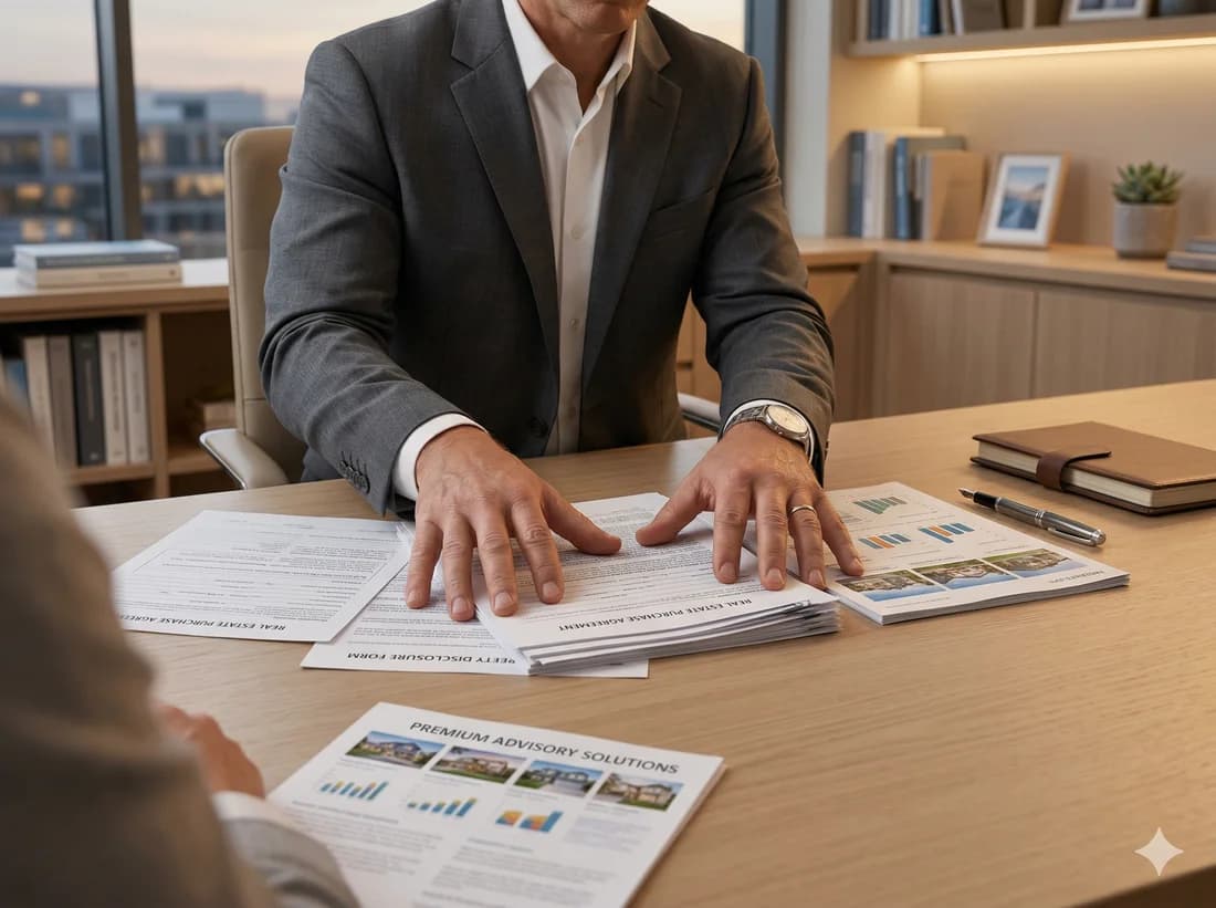 Consultor inmobiliario presentando análisis de propiedad en CABA — diagnóstico honesto antes de tomar decisión de venta