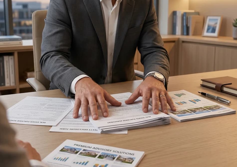 Consultor inmobiliario presentando análisis de propiedad en CABA — diagnóstico honesto antes de tomar decisión de venta